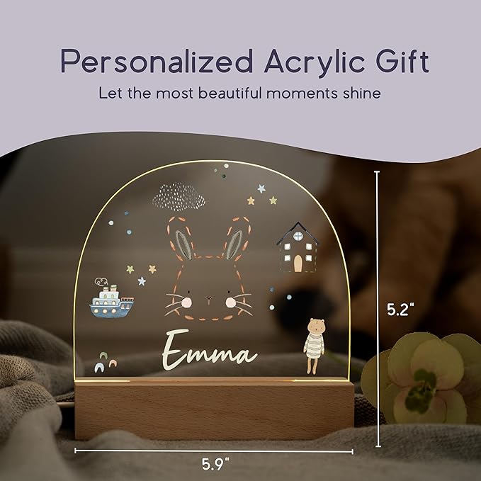 Personalized Baby Gifts for Newborn Girls/Personalized Toddler/Baby Gifts Personalized/Unique Night Light with Custom Name/Warm White Glow for Nursery