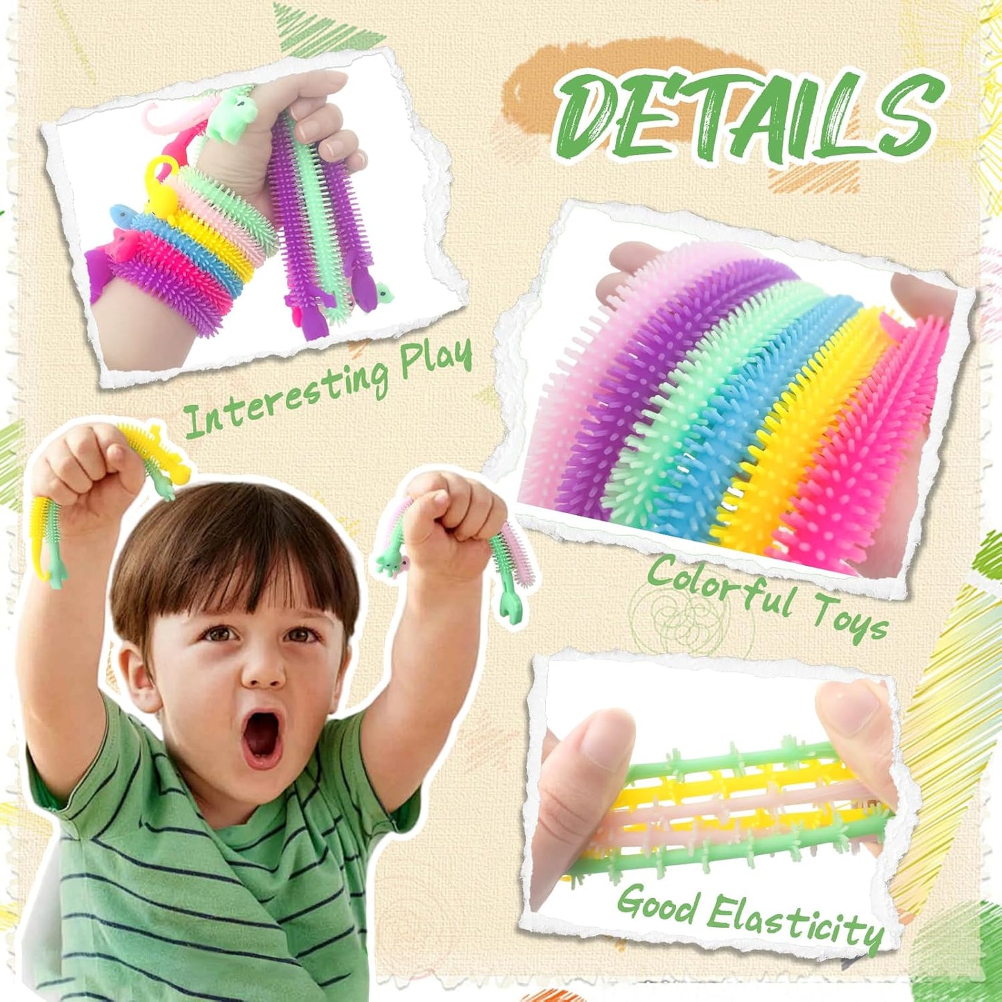 40 Pcs Stretchy Fidget String Toy,Stress Relief and Anti-Anxiety Toy,Colorful Sensory Plaything for Kids,Boys,Girls,Adults,Goodie Bag Fillers,Party Favor,Children's Day Gift(Animal)