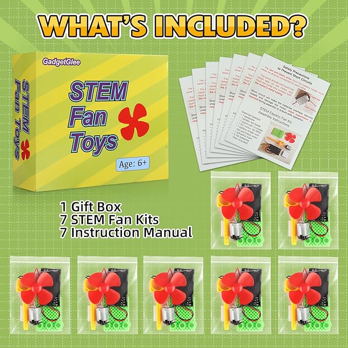 STEM Toys Science Kits, 7 Bulk Electric Circuit Kit for Kids Classroom, STEAM Activities Crafts Electrical Experiment 2nd 4th 5th Grade STEM Gifts, Build a Fan Activity Projects School Party Favors