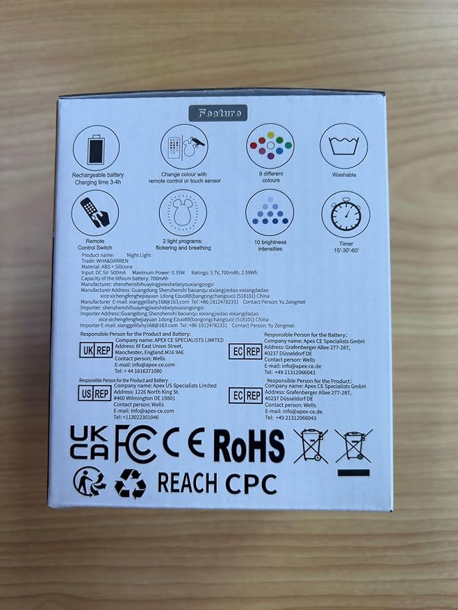 WHA&DARREN Penguin Night Light for Kids, Children Lamp Portable Rechargeable Silicone Baby Night Light, Remote Controlled Children's Animal Lamp Kawaii