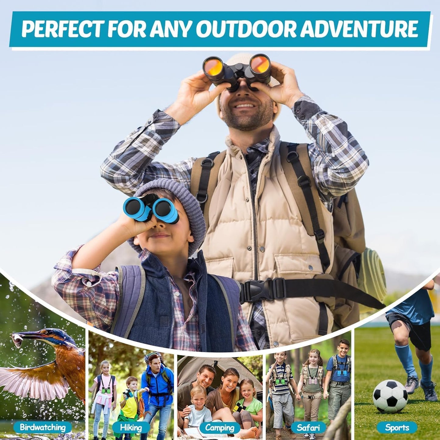 Binoculars for Kids, Kids Binoculars Toys for 3 4 5 6 7 8 Years Boys and Girls, Set with Magnifying Glass & Compass - Birthday Gifts Outdoor Toy for Kid Ages 3-8 Toddler Camping (Blue)