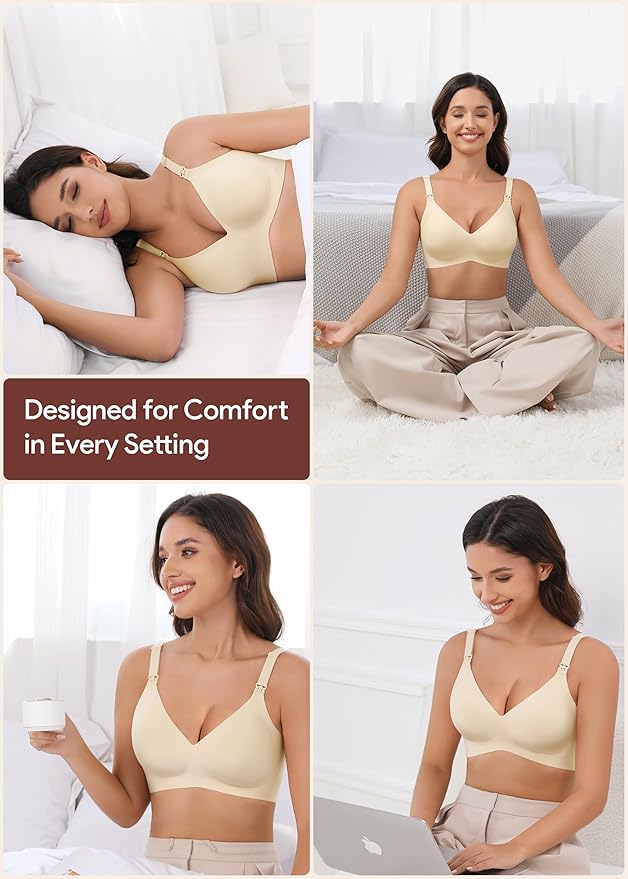 Maternity Nursing Bras Wireless Seamless Ultra-Soft Comfort for Breastfeeding Pregnancy Easy One-Handed Access Sleep Bra