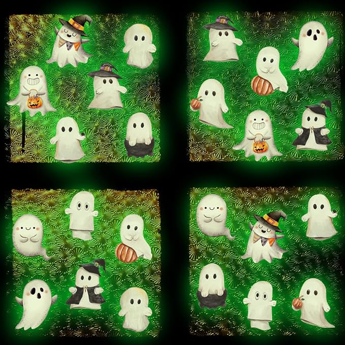 Glow in The Dark Halloween Ghost Window Clings Green Luminous Ghost Window Decals for Halloween Party Decorations Home School Glass