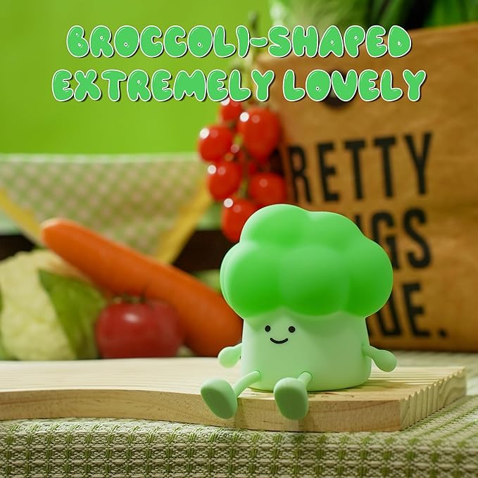 Cute Broccoli Night Light, LED Squishy Novelty Baby Night Lamp, 3 Levels Dimmable Timer Nursery Nightlight for Kids, Rechargeable Touch Bedside Lamp, Bedroom Dorm Decor, Baby Boys Girls Gifts