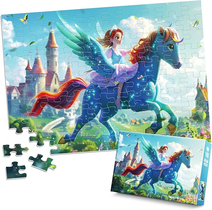 100 Piece Puzzles for Kids Ages 4-6 6-8 8-10 Princess Puzzle for Girls Large Piece Jigsaw Puzzles Kids Educational Gifts Children Learning Toys Cartoon