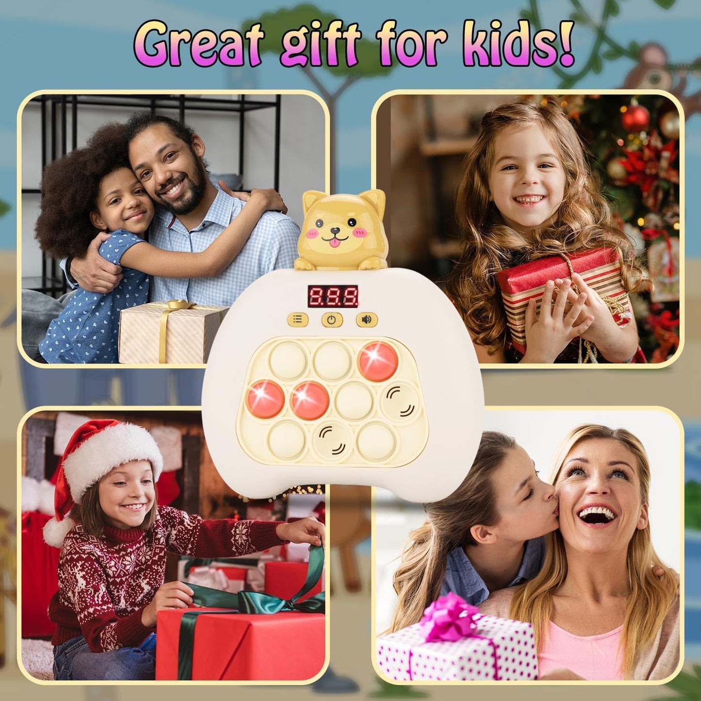 Quick Push Console Game, Pop Game Light up Fidget Toy, Handheld Puzzle Game Fast Push Bubble Game with Game Clearance Screen for Kids Teens Adults (Puppy)