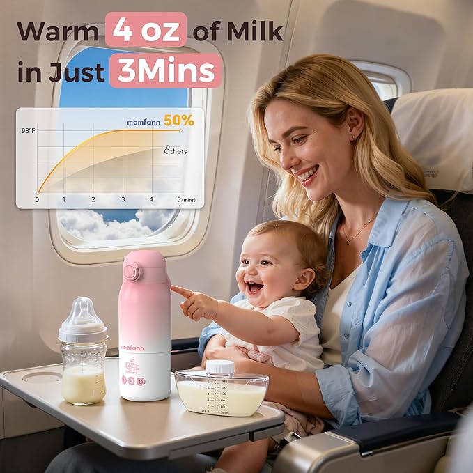 Portable Bottle Warmer for Travel, Dual Heating Modes for Breastmilk & Water, Portable Bottle Milk Warmer with Fast Heating & Long Battery Life, 10 Ounces Large Capacity (Pink)