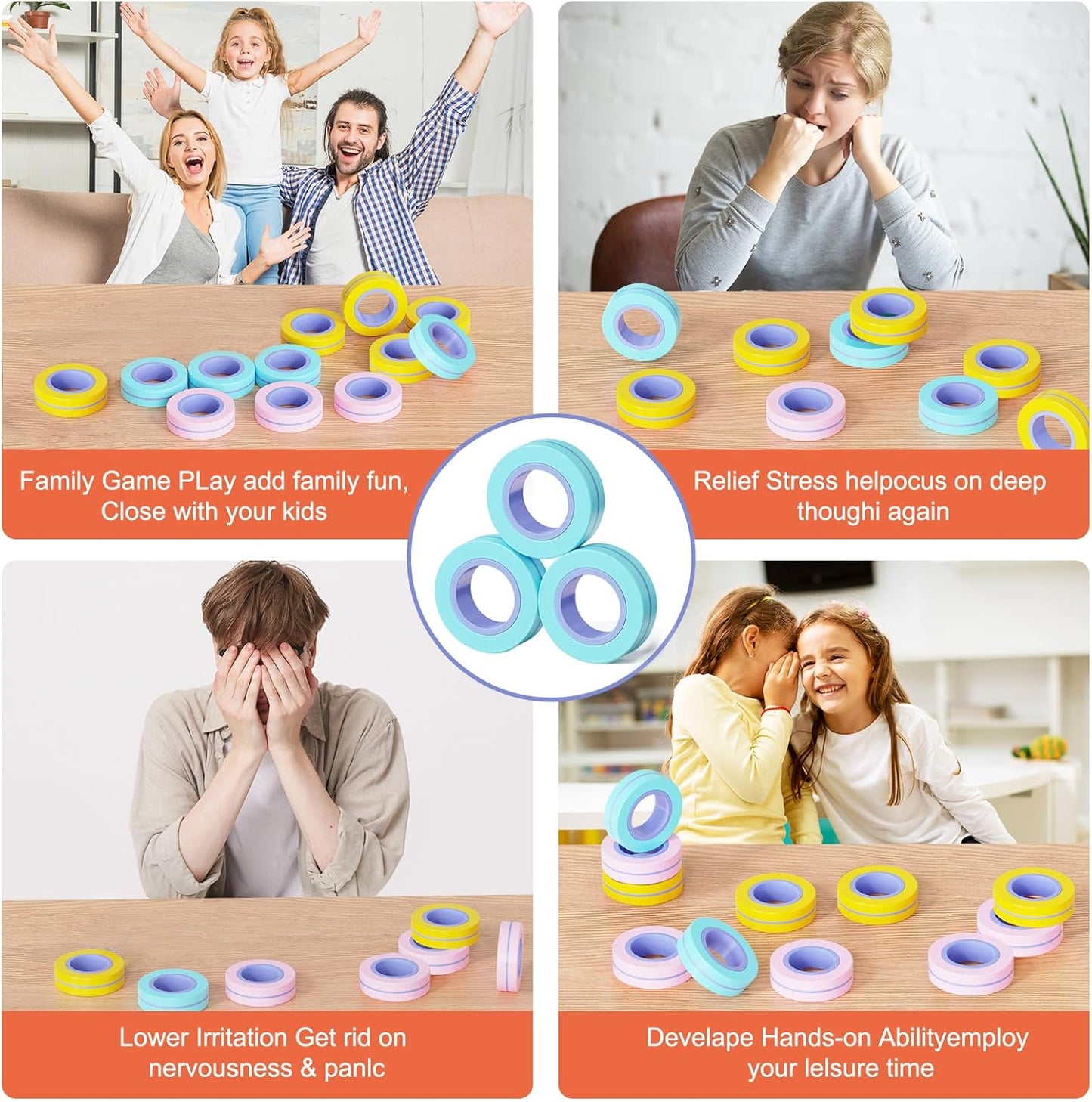 9Pcs Magnetic Rings Fidget Toy for Adult, Idea ADHD Anxiety Magnetic Fidget Toys Set Fidget Spinner Rings for Relief, Gifts for 8 9 10 11 12 13+ Year Old Boy Girl Teen