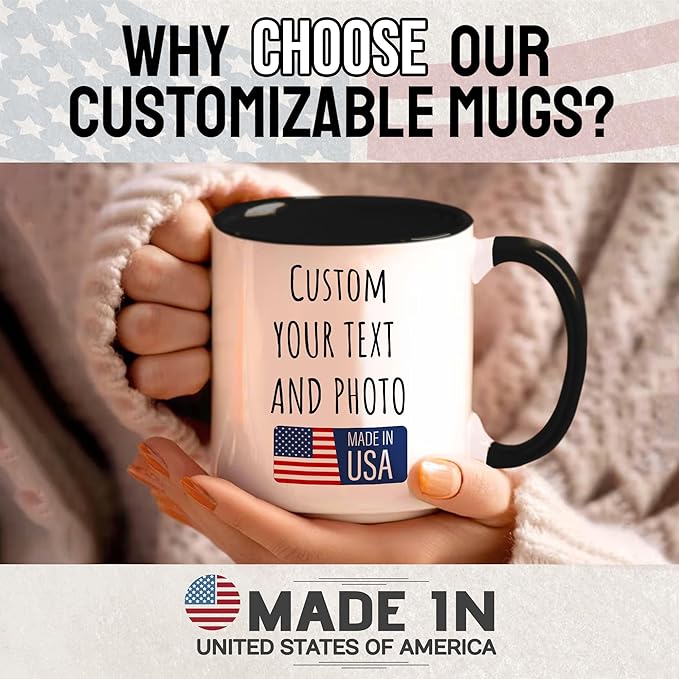 Custom Mug Upload Your Picture Personalized Coffee Mug with Photo Text Name Customized Cup Unique Ideas Gifts for Men Women Mom Dad Girlfriend Boyfriend Friend Family (Black, 11oz)