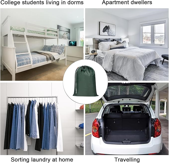 Polecasa Heavy Duty Large Laundry Bag with 130gsm Tear Resistant Fabric and Handles, Easy to Carry Durable Dirty Clothes Drawstring Bag, Perfect for College Dorm,Travel, 28”x36”,Green