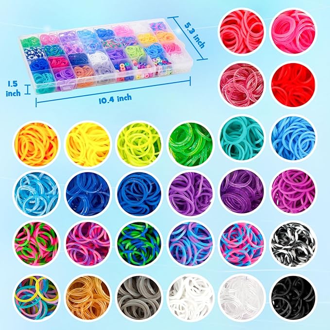 INSCRAFT 2590+ Colorful Loom Band Kit, 28 Colors Bracelet Making Kit with Storage Case, 100 Clips, 152 Beads, 20 Pendants, 5 Backpack Hooks and 1 Instructions, Christmas Birthday Gift for Girls Boys