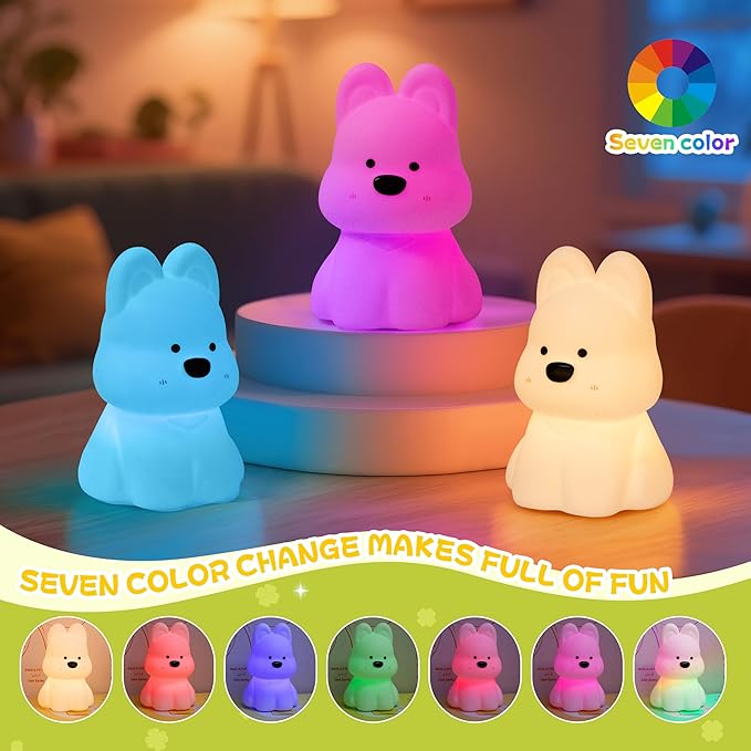 Night Light for Kids, Rechargeable Dimmable Silicone LED Nightlight with 7 Colors, Baby Nursery Night Lamp, Touch Squishy Lamp, Cute Gifts for Girls, Boys, Toddler Room Decor, Dog
