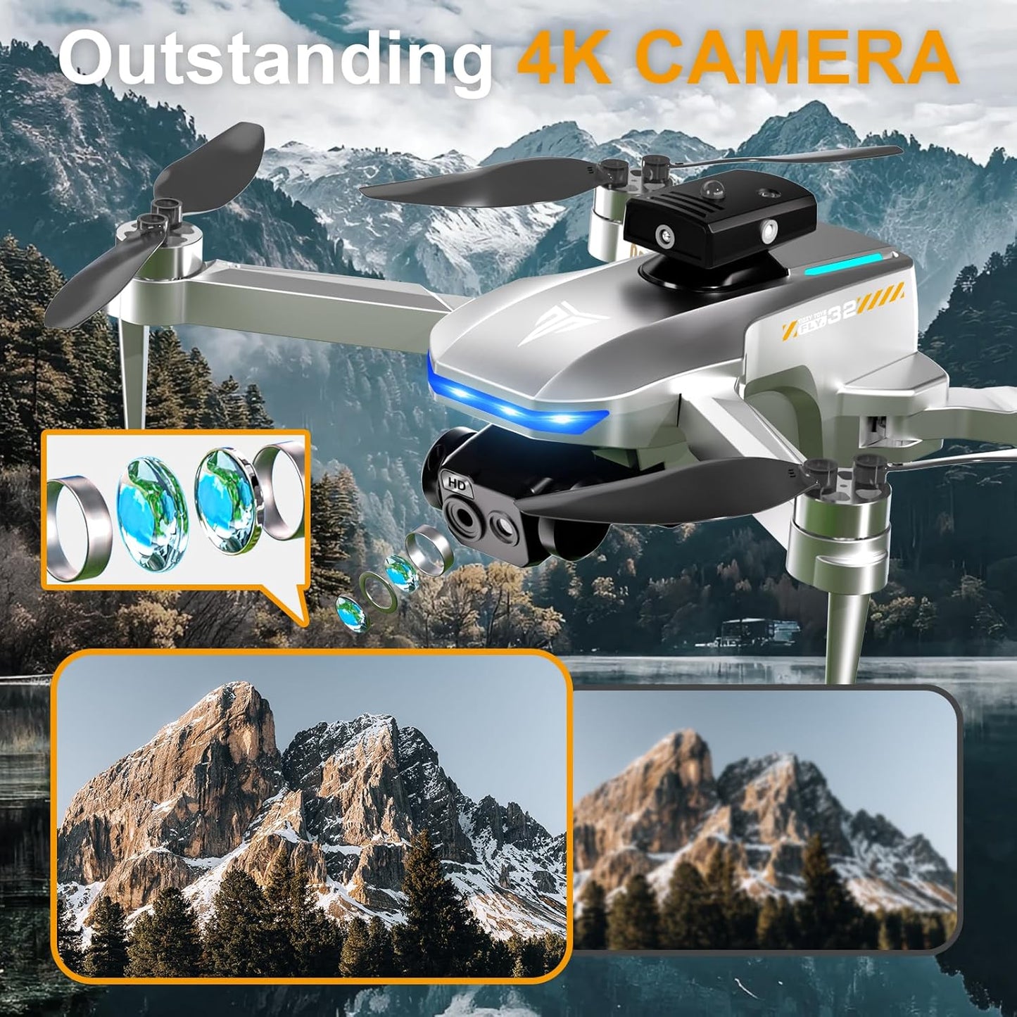 Brushless Motor Drone,90° Adjustable 4K FPV,APP control,40min Flight Time,Indoor Obstacle Avoidance,Optical Flow Positioning,Gesture Photography,360° Flip,Eyond-Range Loss Alert, Toys Gifts for Men Boys