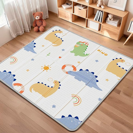 Foldable Baby Play Mat, PIGLOG Waterproof Playmats for Babies and Toddlers Kids, Safe Foam Playmat for Tummy Time, 50x50 Playpen Mat, Reversible Portable Baby Floor Mat for Infant, Toddler, Dinosaur
