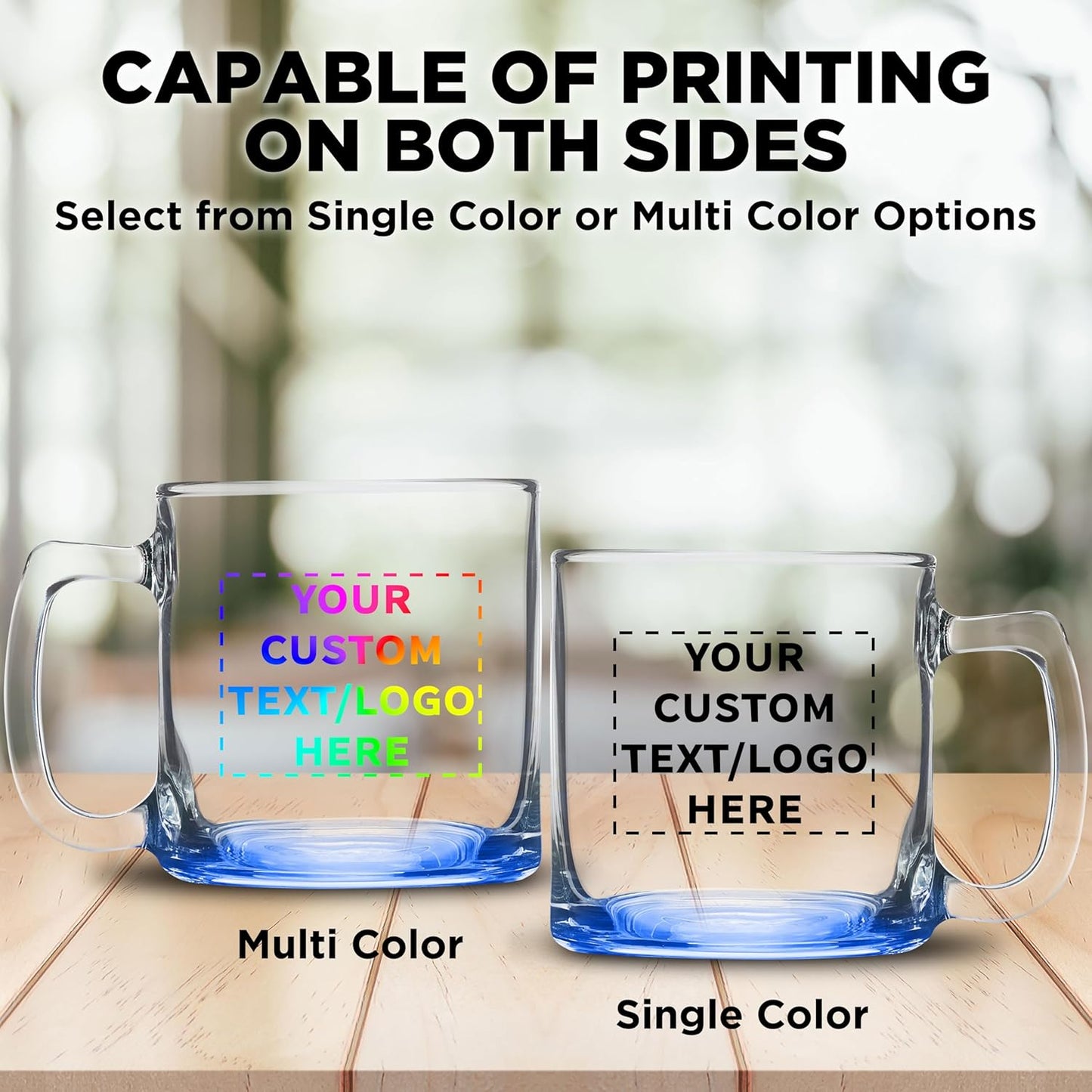 DISCOUNT PTOMOS Custom Small Glass Coffee Mugs 9 oz. Set of 10, Personalized Bulk Pack - Perfect for Coffee, Tea, Espresso, Hot Cocoa, Other Beverages - Blue