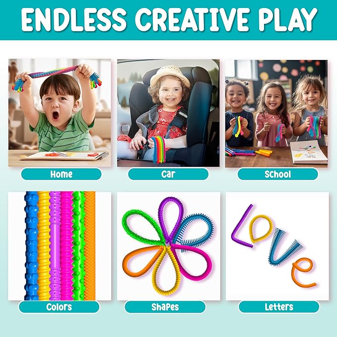 BunMo Silicone Stretchy Strings Sensory Toy – 6 Pack Fidget Worm Toy Set | Sensory Noodles for Kids | Bright, Textured, Fun Stretchy Noodles Fidget Toy for Tactile Play | Worm Toys for Fall Fun