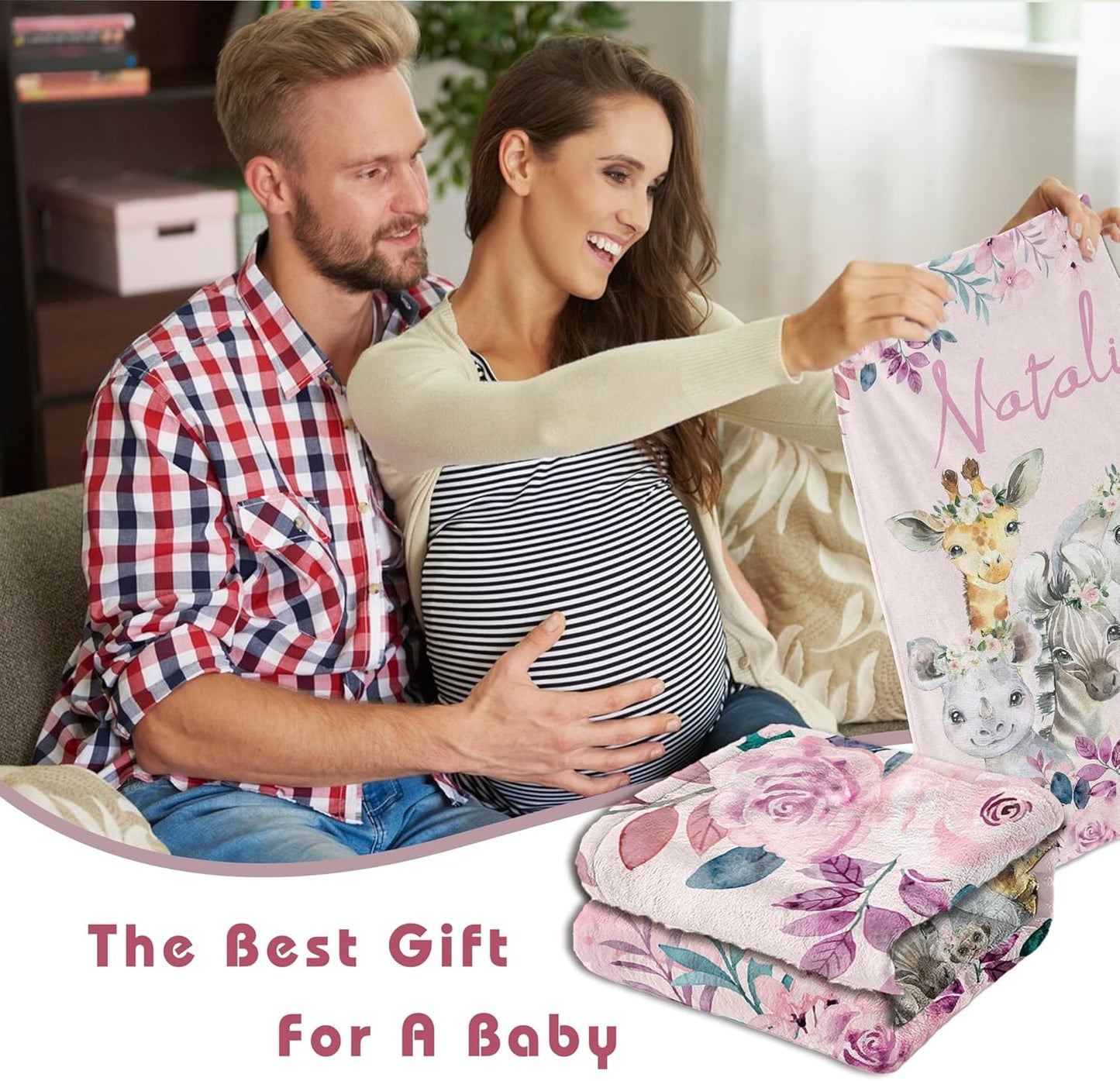 Personalized Baby Blanket with Name Custom Animals Blanket for Infant Toddler Newborn Customized for Boy Girl Birthday Christmas