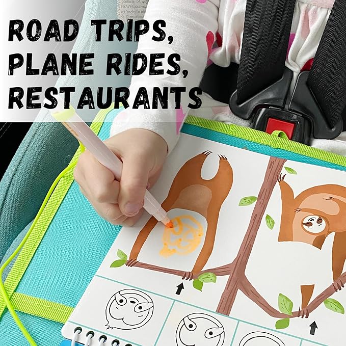Totebook Kids Travel Educational Activity Book with Washable Markers - Car and Airplane Activities, Learning Toys for Toddlers- Reusable Stickers for Ages 4, 5, 6 (Ocean & Extra Jungle Book)