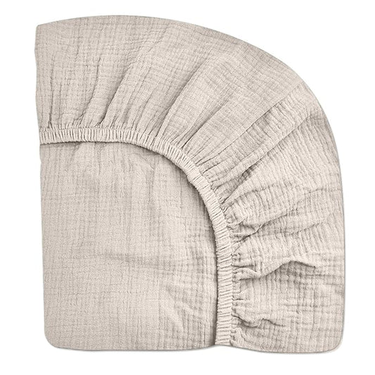 Crib Sheets for Boys Girl, Fitted Baby Toddler Bed Sheets 28" x 52", Neutral Muslin Cotton Crib Mattress Bedding Soft and Breathable Comfort (Beige)