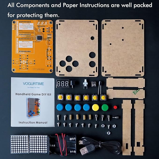 DIY Solder Project Game Kit with 5 Retro Classic Games for Electronic Soldering Practice and Learning, Comfortable Acrylic Case and Handheld Size, Ideal Gift for Family and Friends by VOGURTIME
