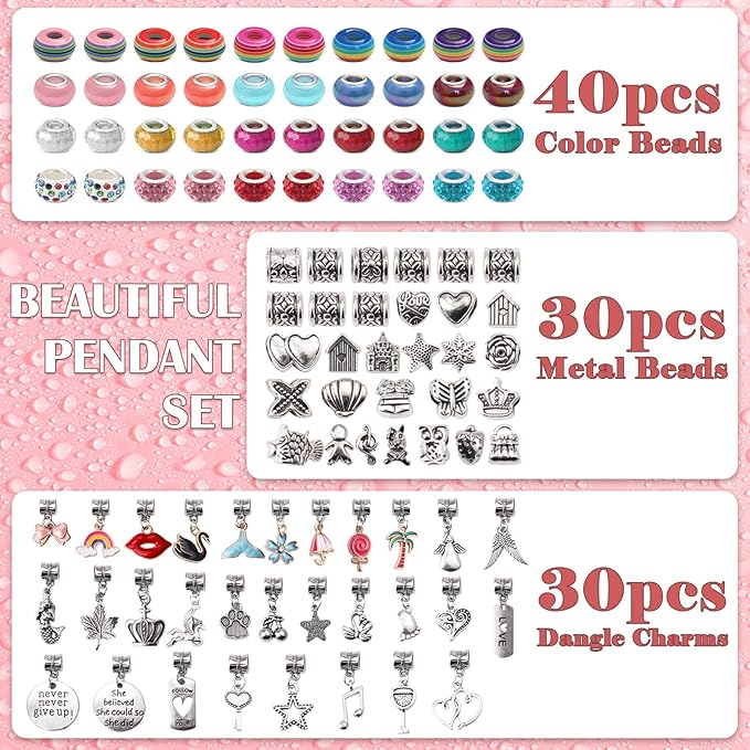 CLOYAN Charm Bracelet Making Kit for Girls, 115PCS Jewelry Making Kits for Girls with Beads, Jewelry Charms, String Necklace, Bracelets for DIY Craft, Jewelry Making Kit for Girls 8-12.