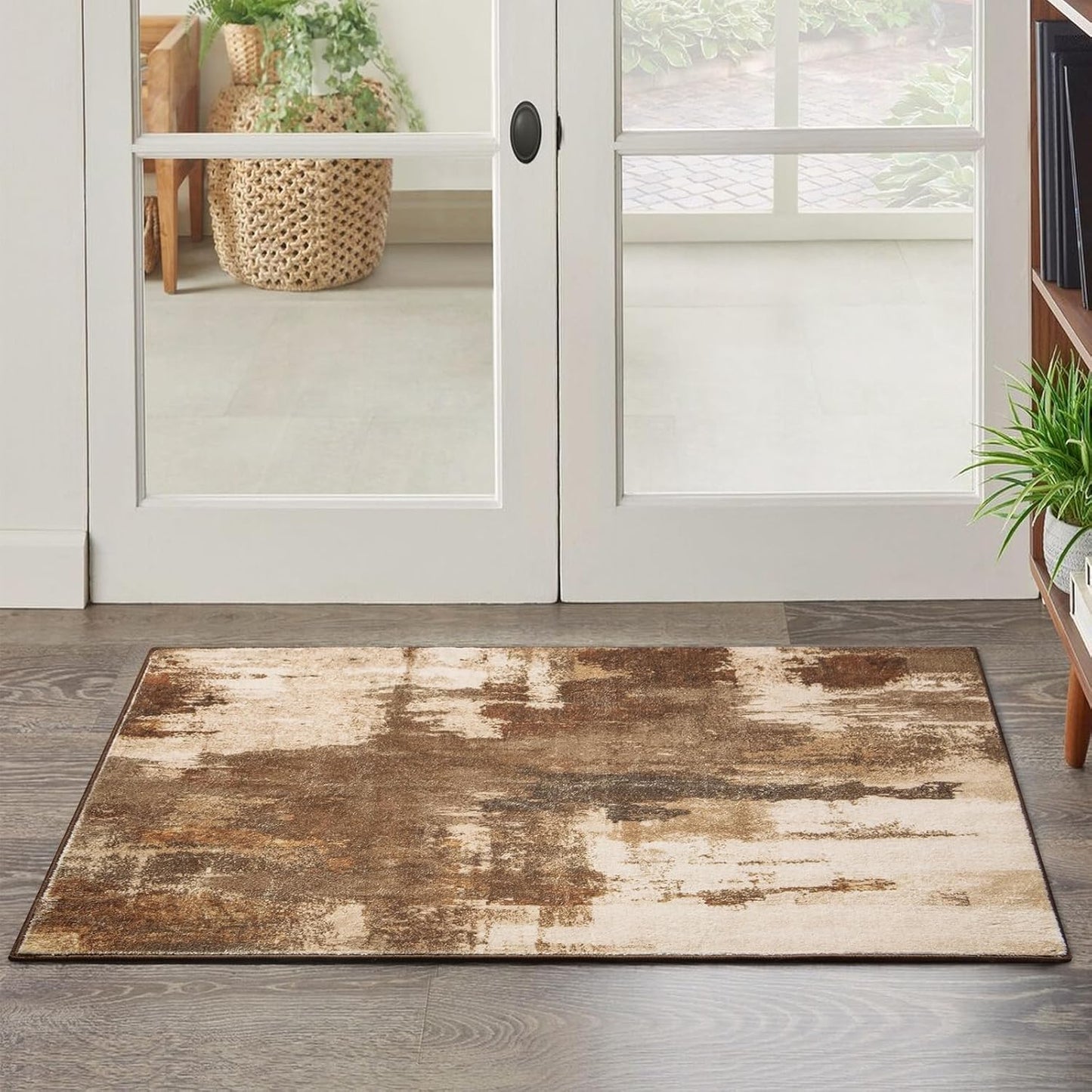Kelarea 2x3 Brown Entryway Rug, Washable Abstract Small Rugs Non-Slip Low Pile Throw Rugs for Kitchen Floor, Front Door, Bedroom Bedside