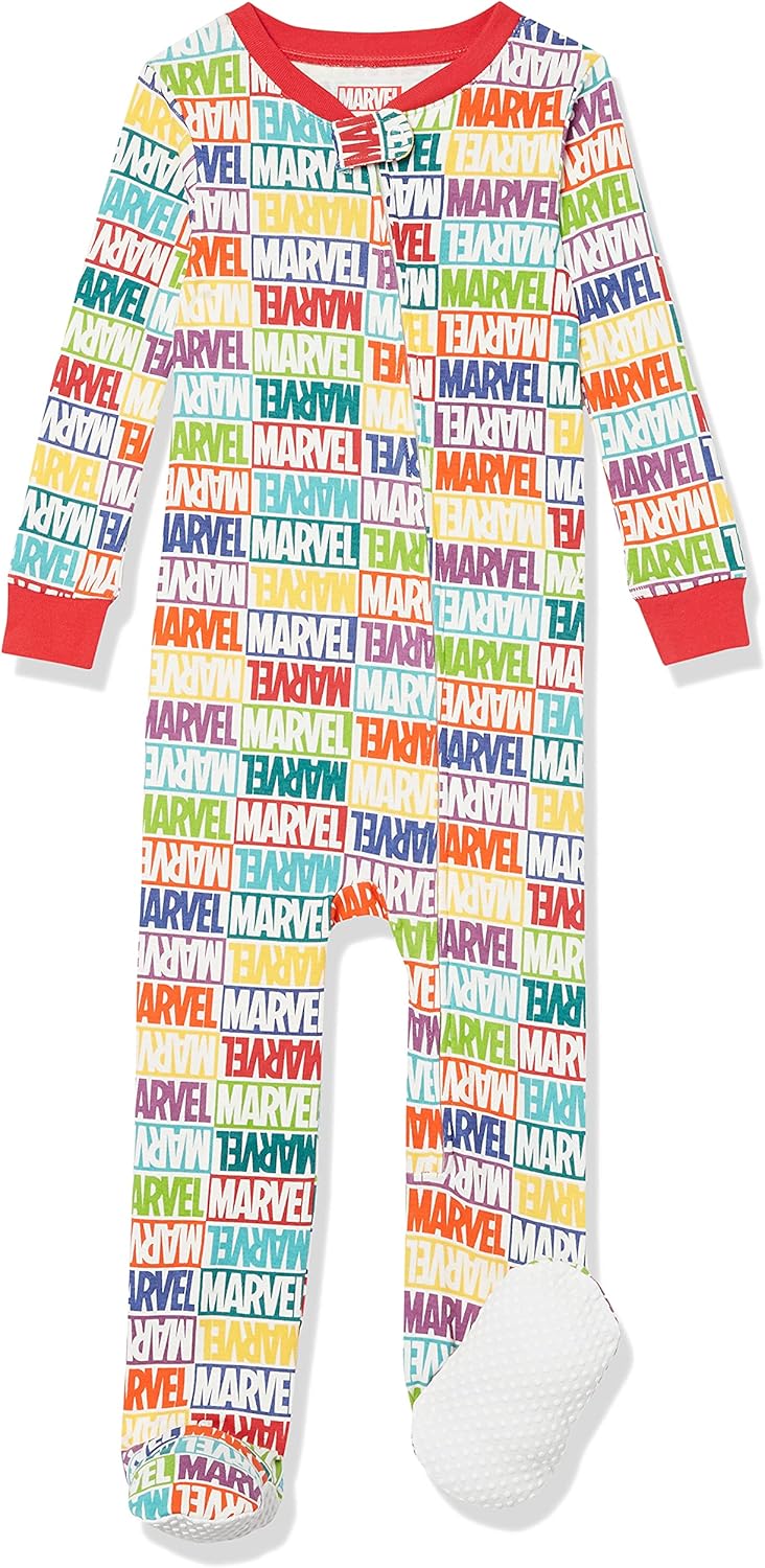 Amazon Essentials Disney | Marvel | Star Wars Unisex Babies' and Toddlers' Snug-Fit Cotton Footed Pajamas, Multipacks