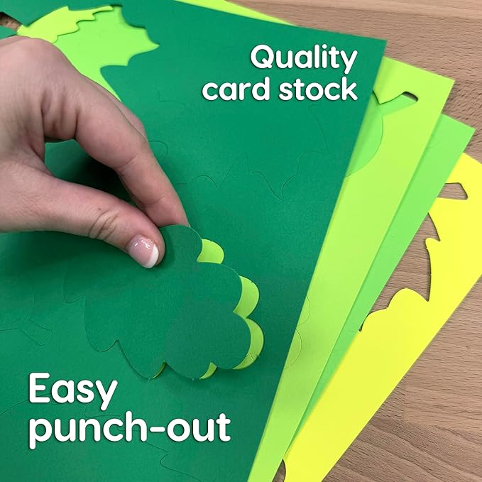 120 Pieces Spring Leaf Paper Cutouts with IDEA Guide, 2-Sided US Made Card Stock Punch Out Maple, Oak, and Birch Leaves for Bulletin Boards, Classroom Decor, Spring Crafts, DIY Scrapbook, and Posters