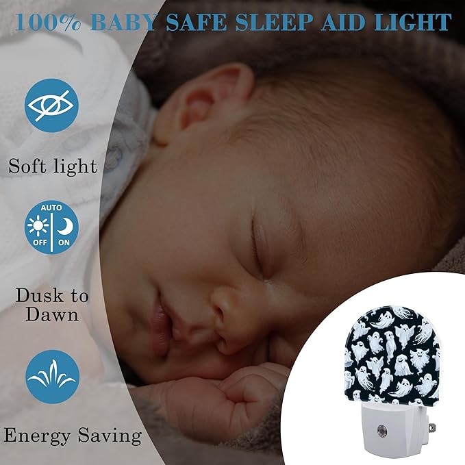 Night Light for Kids Girls Boys, Halloween Funny Ghost LED Night Light Plug into Wall with Dusk to Dawn Sensor for Room Decor, Hallway, Kitchen, Bathroom, Nursery, Stairs