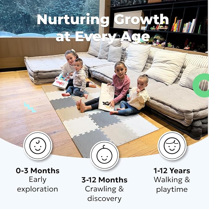 MioTetto Baby Play Mat, Soft Foam Floor Tiles for Kids. Adjustable Interlocking Foam Tiles, Fits with 50x50 Playpen Baby mat for Crawling & Development, Safe & Non-Toxic Playmat for Babies 6-12 Months