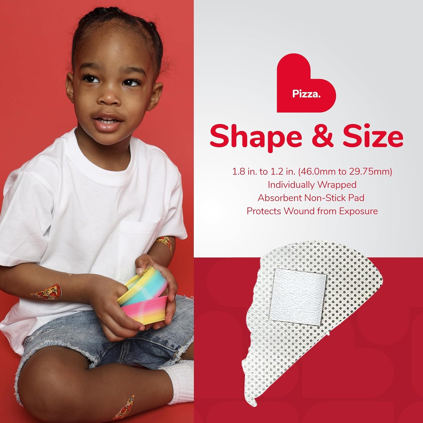 BioSwiss Bandages, Pizza Shaped Self Adhesive Bandage, Latex Free Sterile Wound Care, Fun First Aid Kit Supplies for Kids, 50 Count