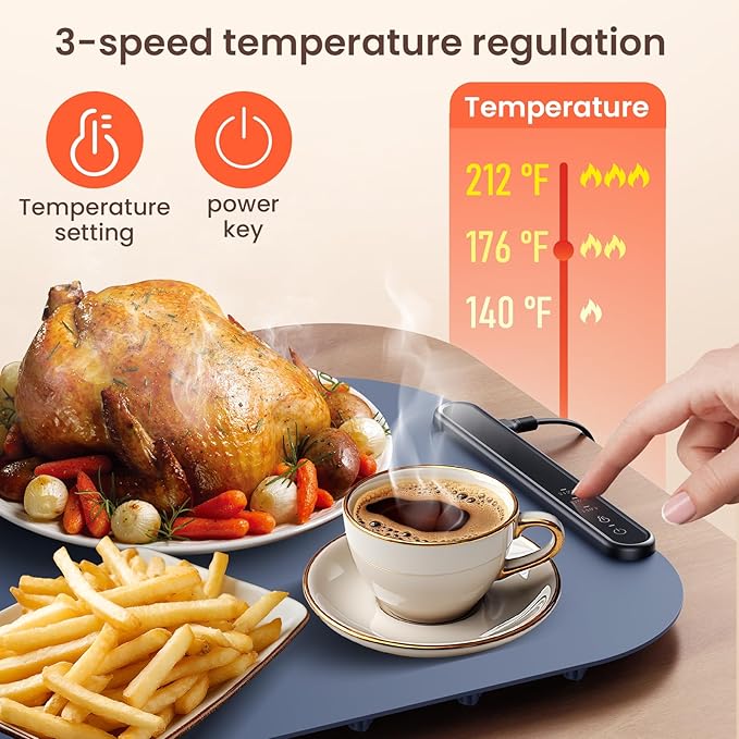 Food Warming Mat, Food Warmer Chafing Dishes, Roll Up SiliconeFood Warmers,3 Heat Settings,Easy Clean&Storage,Large Warming Tray, Portable Food Warm pad For Home Buffets Party Thanksgiving