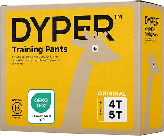 DYPER Toddler Potty Training Pants Girls & Boys Size 4T-5T, Honest Ingredients, Day & Overnight, Made with Plant-Based* Materials, Hypoallergenic for Sensitive Skin, Unscented