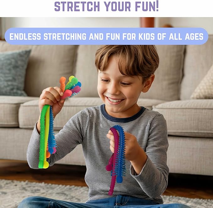 BUNMO Stretchy Strings - Stimulating & Fun Fidget Toys for Kids - Hours of Fun - Non-Mouthable Toy 3+ - Super Sensory 6 Pack