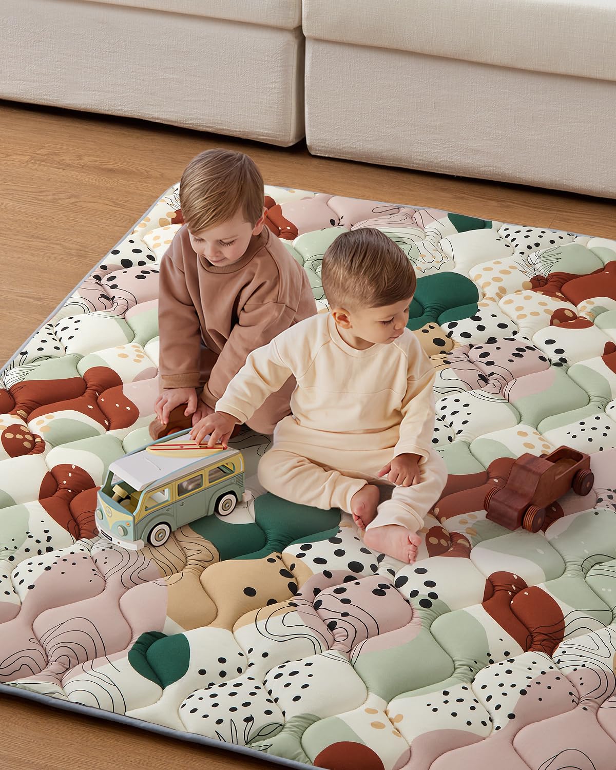 Blissful Diary Baby Play Mats for Floor, 50x50 Inch Crawling Mat for Playpen, Thicken Padding Foam Playmats for Babies and Toddlers, Modern Abstract