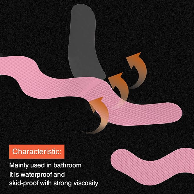 Patented Anti Slip Shower Stickers 24 PCS Safety Bathtub Strips Adhesive Decals with Premium Scraper for Bath Tub Shower Stairs Ladders Boats (Pink)