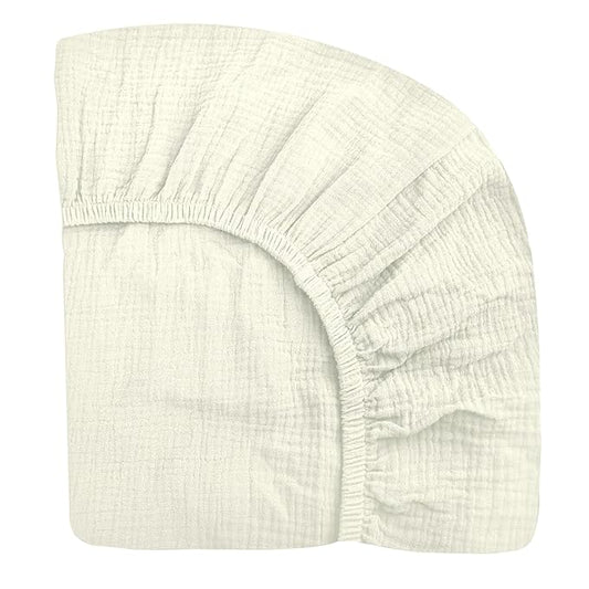 Crib Sheets for Boys Girl, Fitted Baby Toddler Bed Sheets 28" x 52", Neutral Muslin Cotton Crib Mattress Bedding Soft and Breathable Comfort (Cream)