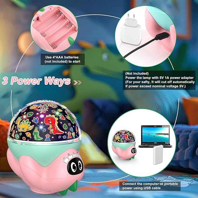 Dinosaur Night Light Projector for Kids Room, Boy Girl Dino Lamp with 10 Soothing Music& Timer, Remote Control, Colorful Projection Effect, High Brightness, Birthday Gifts for Infant Baby