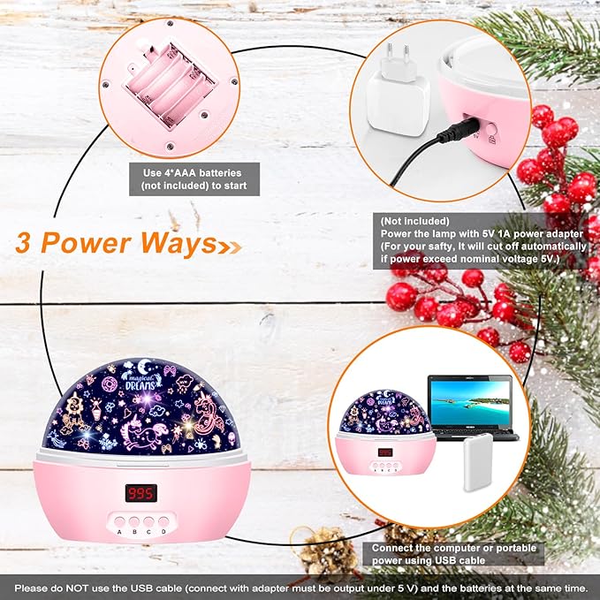 Kid Unicorn Night Light for Girls, and Baby Bear Night Lights Rotating Light Projector with Timer Color Changing Birthday Gifts for 3-5-10 Year Old Girls