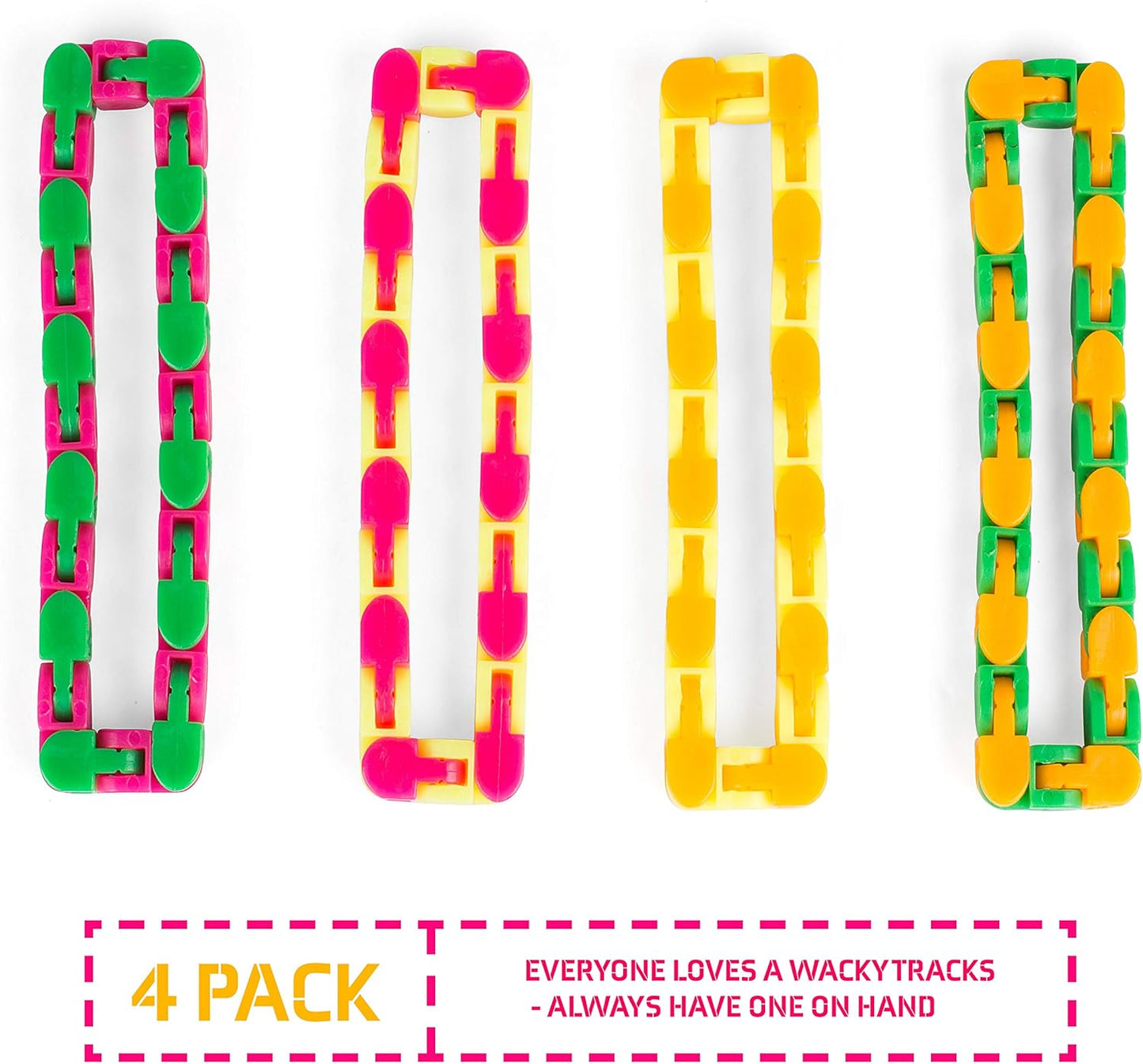 Neliblu Wacky Tracks Snap and Click Fidget Toys for Sensory Kids - ADHD, Autism, Stress Relief Therapy - Keeps Fingers Busy and Minds Focused - Snake Puzzles, Assorted Colors (Pack of 4)