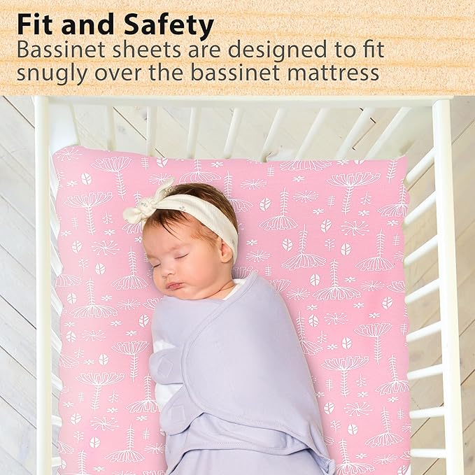 3 Pack Organic Bedside Bassinet Sheets Compatible with Mika Micky, Baby Delight, Dream On Me, AMKE and Other Bassinet Mattress Pads Size Between 17-21 in Width, 29-33 in Length, and 1.5-4 in Thick