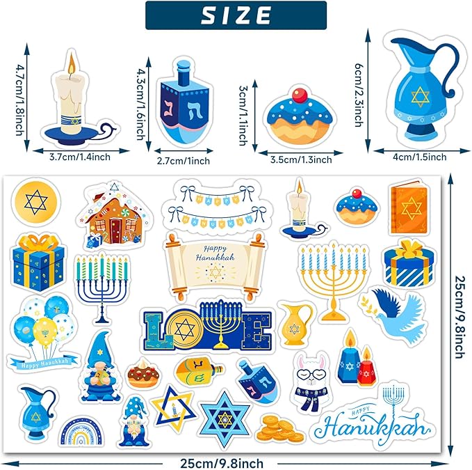 MARFOREVER 50 Pcs Hanukkah Decorations Window Gel Clings, Chanukah Window Stickers Decals Removable Reusable Hanukkah Menorah Dreidel for Adults Kids Classroom Home Chanukah Decor Party Supplies