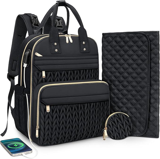 CandyHome Diaper Bag Backpack, Stylish Travel Baby Diaper Bags with Changing Pad, Insulated Pockets, Waterproof Baby Bag Converts into Tote Bag, Diaper Backpack, Stroller Bag (Black)