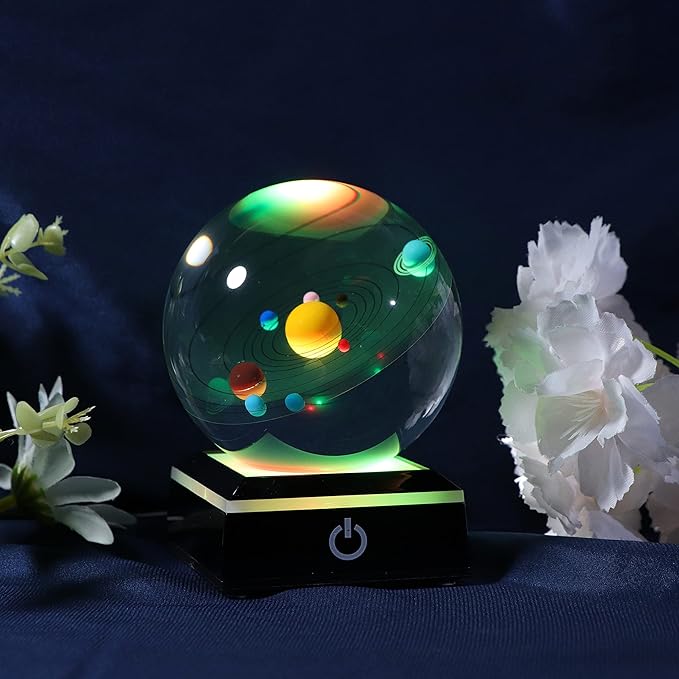 3d Solar System Model Crystal Ball 80mm 3.15inch - Outer Space Astronomy Gifts Room Decor Crystal Sphere Unique Gifts For Men Him Best Birthday Dad Physics Science Teacher Night Light Planet Lamp