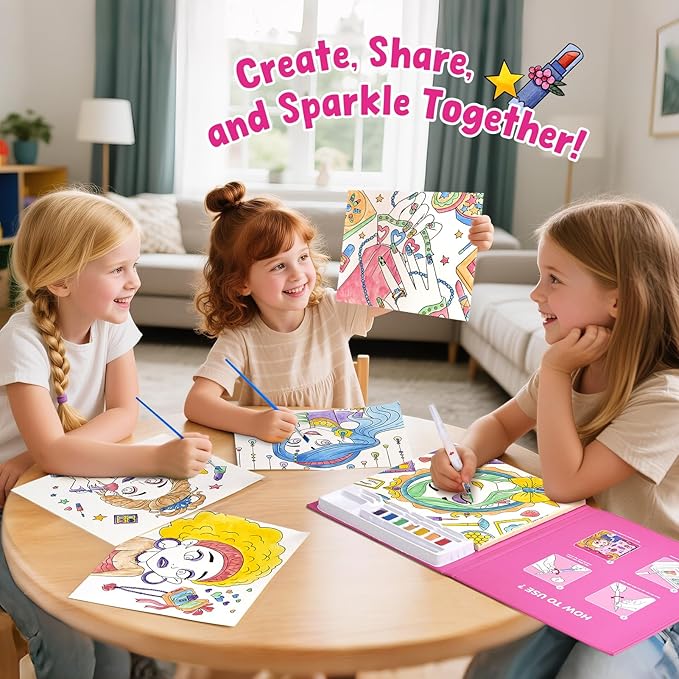 JoyCat Paint with Water Coloring Books for Toddlers, Watercolor Painting Sets for Kids Ages 3-5 4-8, Arts and Crafts Drawing Activities Toy Birthday Gift for Boys Girls (Makeup & Manicures)
