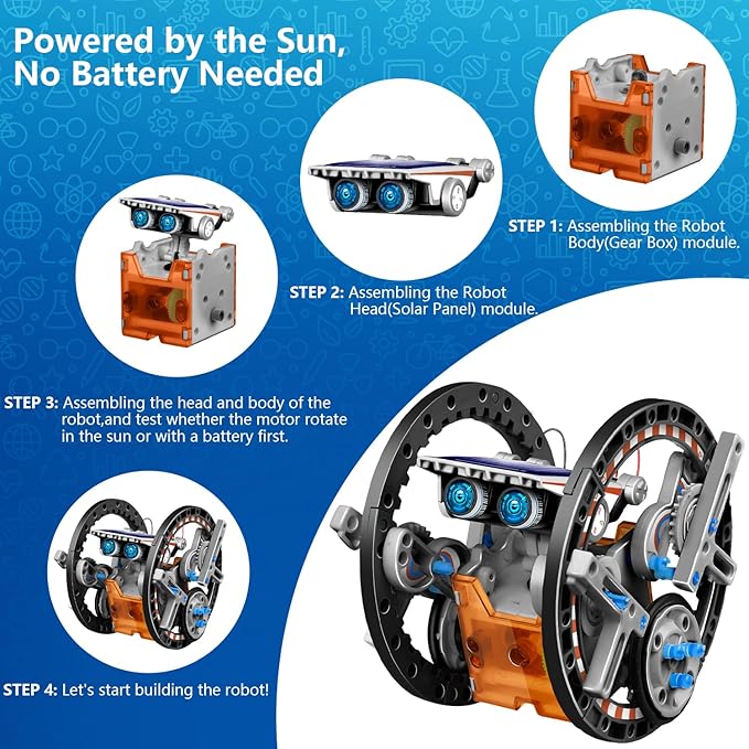 13-in-1 Solar Robot Toys for Ages 8 9 10 11 12 Year Old Boys Girls, STEM Science Kits for Kids Age 8-12, Building Experiments Robotics Kit STEM Projects for Kid Christmas Birthday Gifts (Gray)