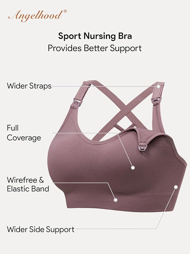 Angelhood Nursing Bras for Breastfeeding, Seamless Nursing Sports Bra Support Yoga Maternity Bras Pregnancy Sleep Bralette
