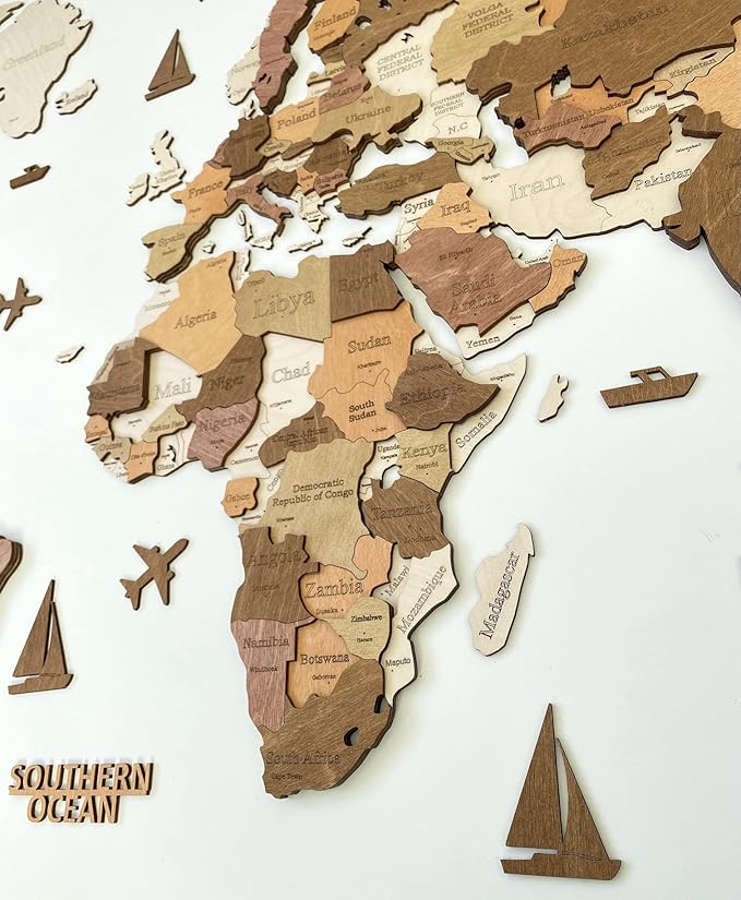 Wooden World Map 3D Art Large Wall Decor - Size (M & L & XL) Any Occasion Gift Idea - Wall Art For Home & Kitchen or Office (CALIFORNIA, 63,00" x 33,46")