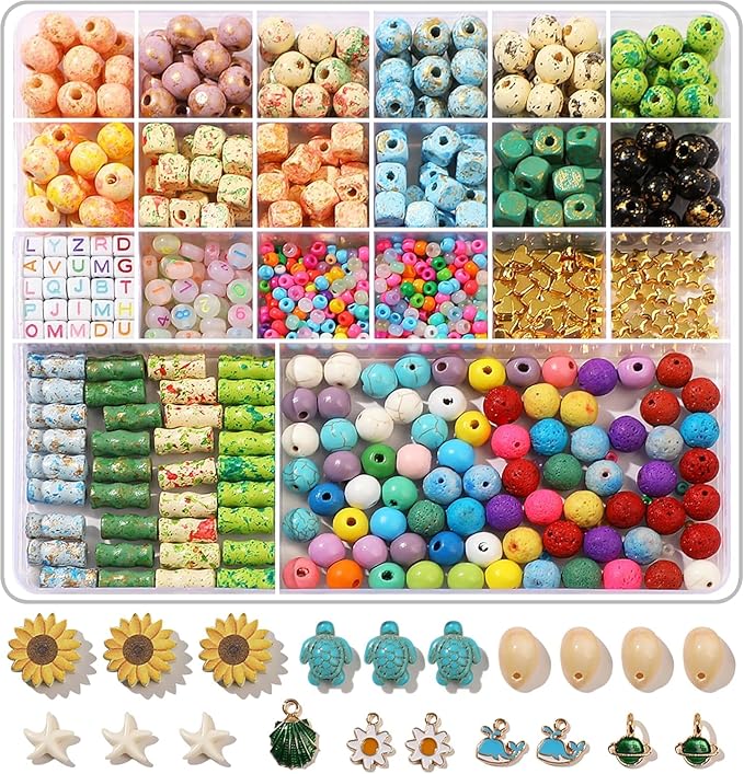RACIOCK 710Pcs Bracelet Making Kit for Teens Adults with Wooden Beads, Lava Rocks, Letter Beads, Ocean & Alloy Pendants, Boho Style Friendship Bracelets, Necklace, Earring DIY Craft Supplies Making