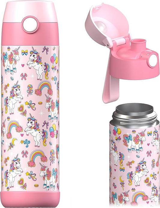 Jarlson® Mali Children's Water Bottle, Thermal Stainless Steel Water Bottle, BPA-Free, Leak-Proof, Children's Bottle with Chug Lid, Bottle for School, Nursery (Unicorn, 500 ml)